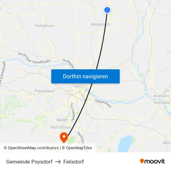 Gemeinde Poysdorf to Felixdorf map