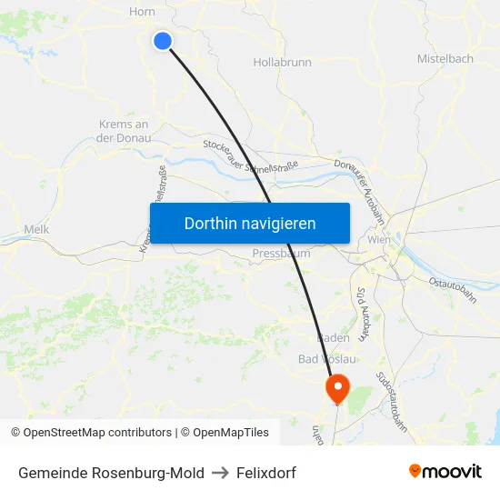 Gemeinde Rosenburg-Mold to Felixdorf map