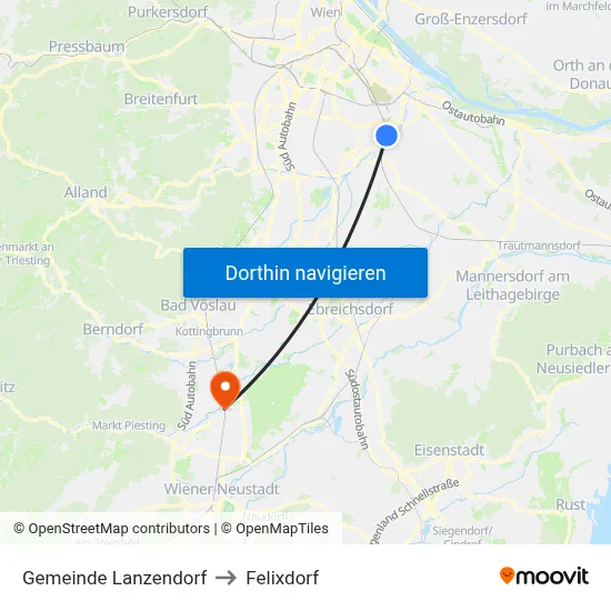 Gemeinde Lanzendorf to Felixdorf map