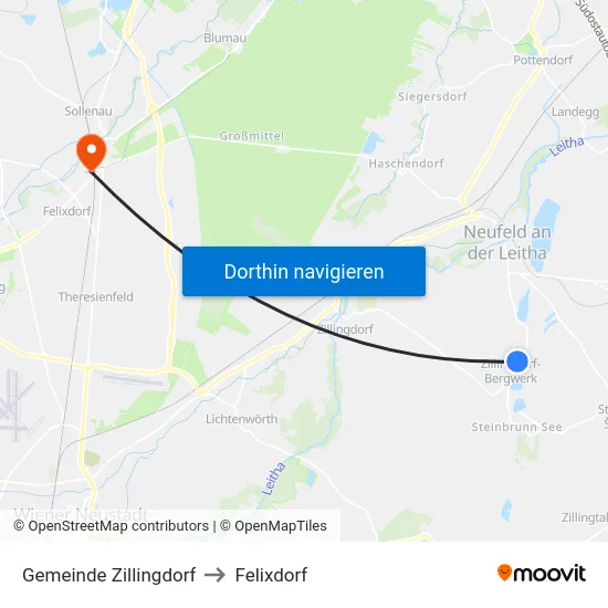 Gemeinde Zillingdorf to Felixdorf map