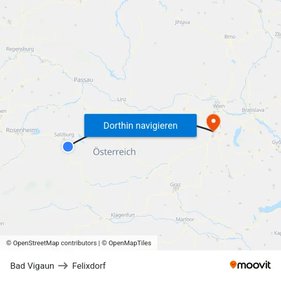 Bad Vigaun to Felixdorf map