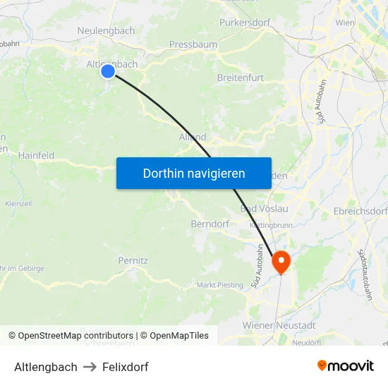 Altlengbach to Felixdorf map