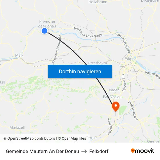 Gemeinde Mautern An Der Donau to Felixdorf map