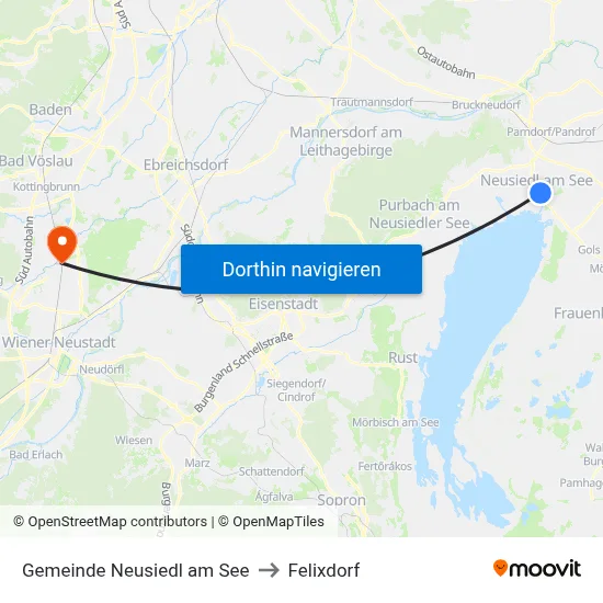Gemeinde Neusiedl am See to Felixdorf map