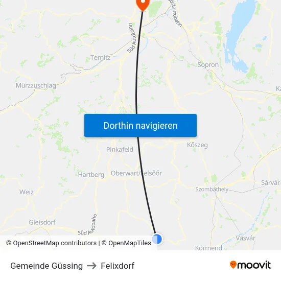 Gemeinde Güssing to Felixdorf map