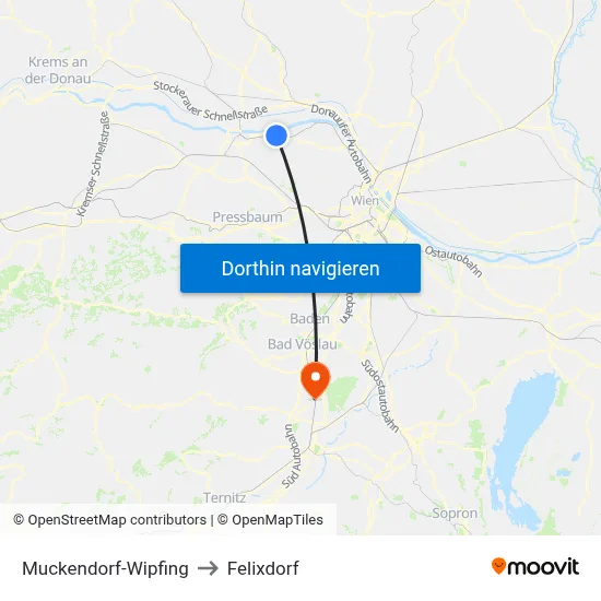 Muckendorf-Wipfing to Felixdorf map