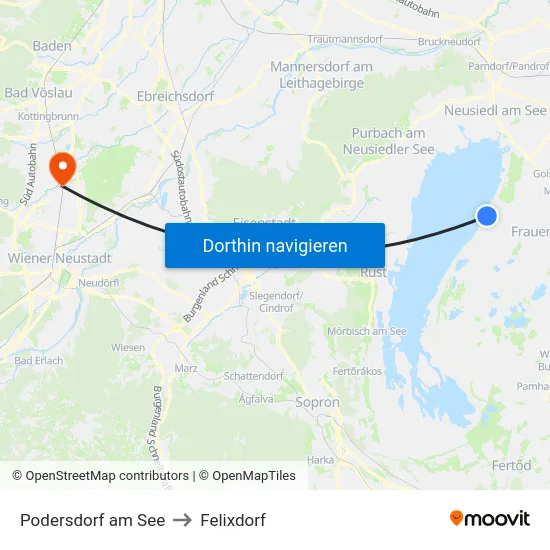 Podersdorf am See to Felixdorf map
