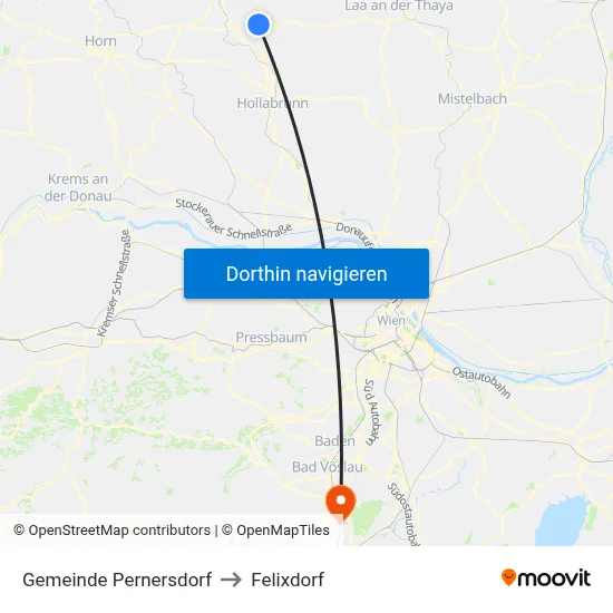 Gemeinde Pernersdorf to Felixdorf map