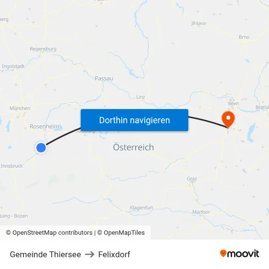 Gemeinde Thiersee to Felixdorf map