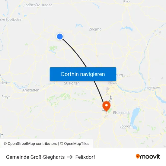 Gemeinde Groß-Siegharts to Felixdorf map
