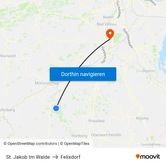 St. Jakob Im Walde to Felixdorf map