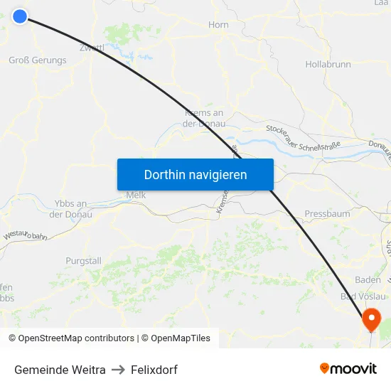 Gemeinde Weitra to Felixdorf map