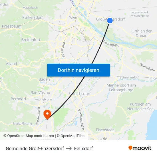 Gemeinde Groß-Enzersdorf to Felixdorf map