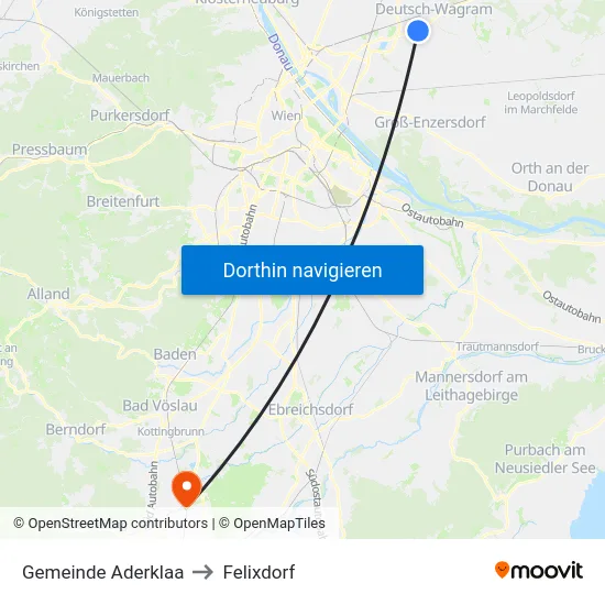 Gemeinde Aderklaa to Felixdorf map