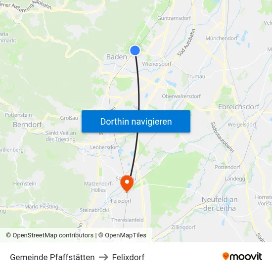 Gemeinde Pfaffstätten to Felixdorf map
