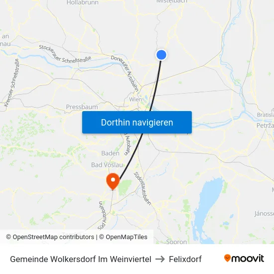 Gemeinde Wolkersdorf Im Weinviertel to Felixdorf map
