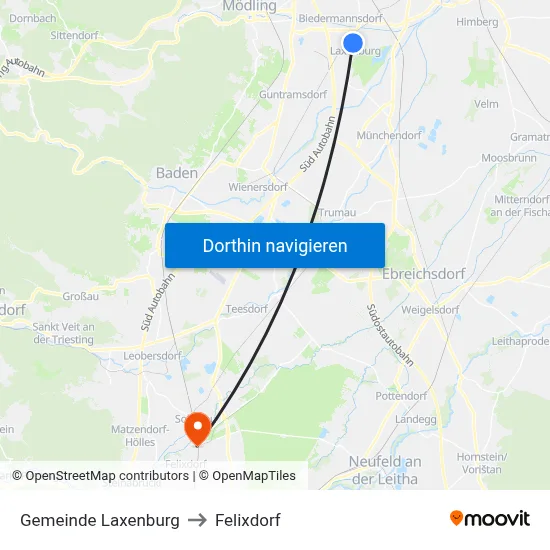 Gemeinde Laxenburg to Felixdorf map