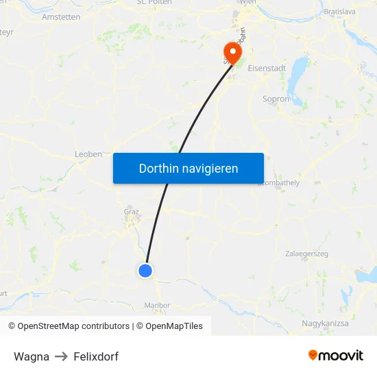 Wagna to Felixdorf map
