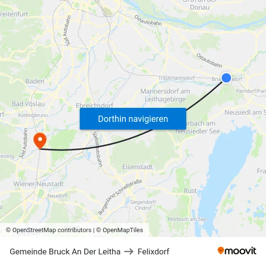 Gemeinde Bruck An Der Leitha to Felixdorf map