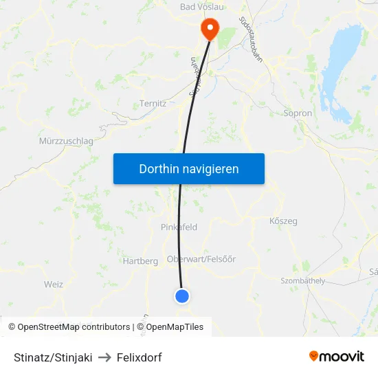 Stinatz/Stinjaki to Felixdorf map