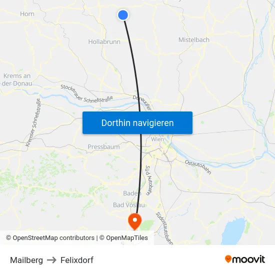 Mailberg to Felixdorf map