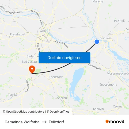 Gemeinde Wolfsthal to Felixdorf map