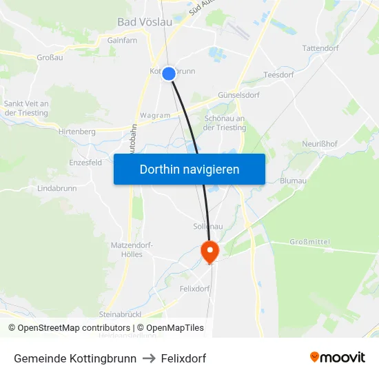 Gemeinde Kottingbrunn to Felixdorf map