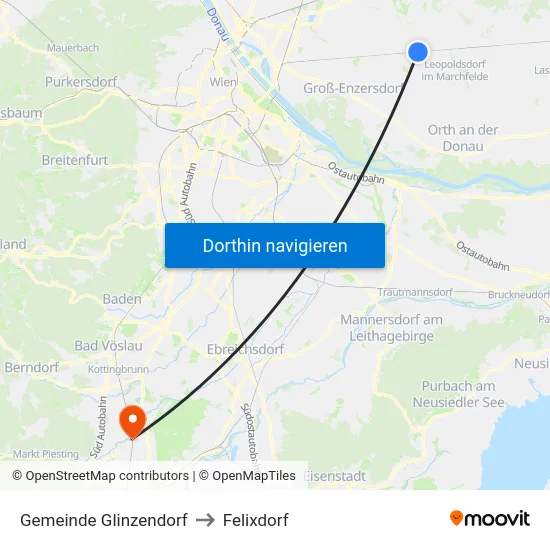 Gemeinde Glinzendorf to Felixdorf map