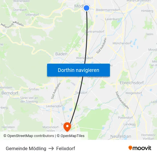 Gemeinde Mödling to Felixdorf map