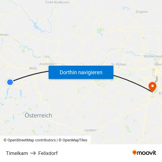 Timelkam to Felixdorf map