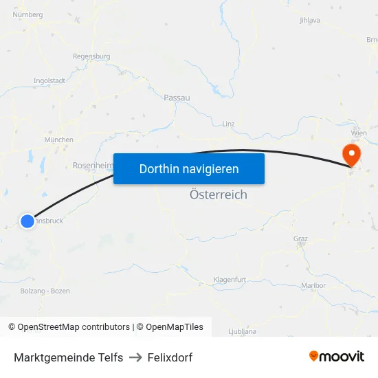 Marktgemeinde Telfs to Felixdorf map
