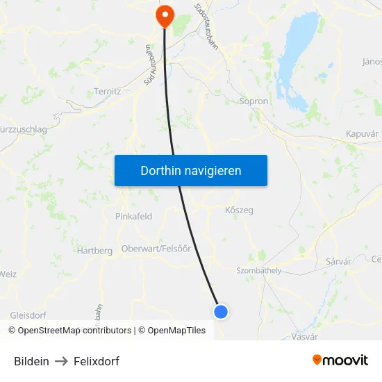 Bildein to Felixdorf map