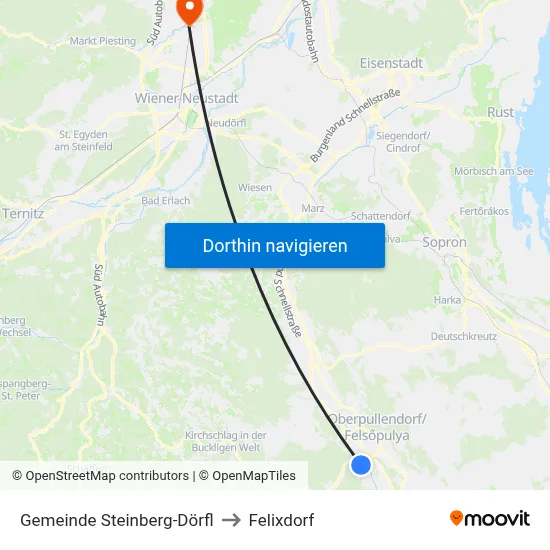 Gemeinde Steinberg-Dörfl to Felixdorf map