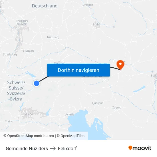 Gemeinde Nüziders to Felixdorf map