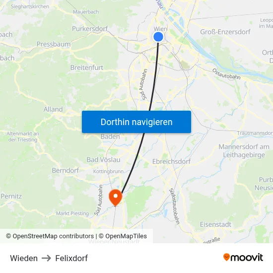 Wieden to Felixdorf map