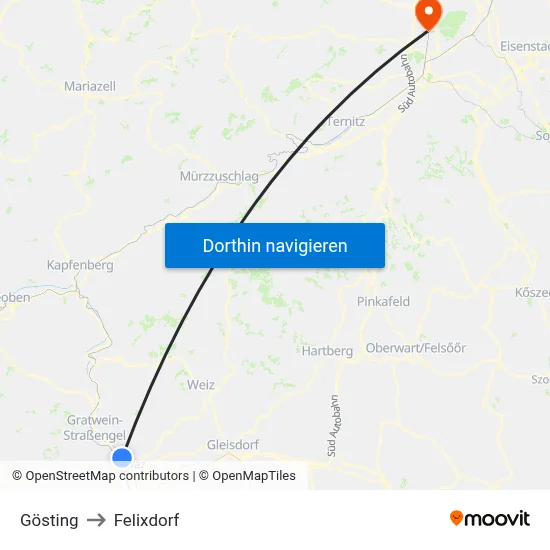 Gösting to Felixdorf map