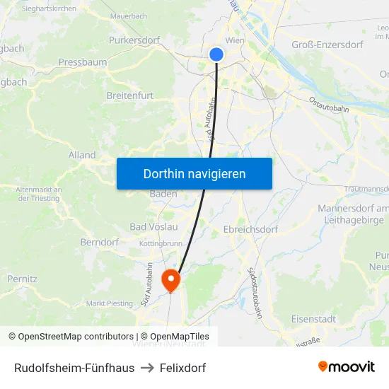 Rudolfsheim-Fünfhaus to Felixdorf map