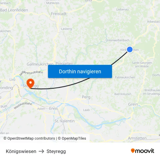 Königswiesen to Steyregg map