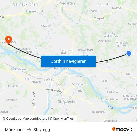 Münzbach to Steyregg map