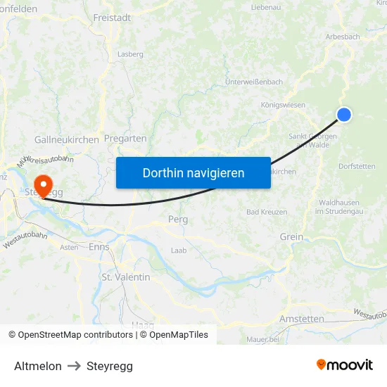 Altmelon to Steyregg map
