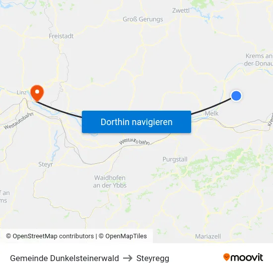 Gemeinde Dunkelsteinerwald to Steyregg map