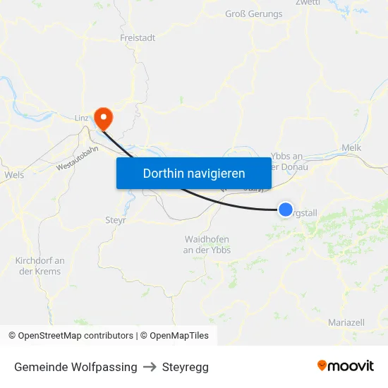 Gemeinde Wolfpassing to Steyregg map