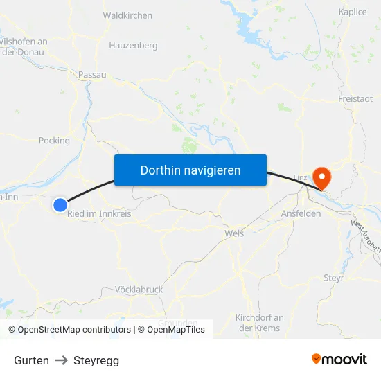 Gurten to Steyregg map