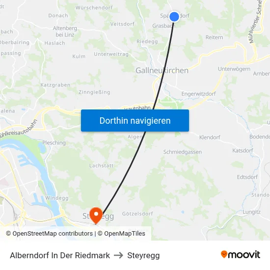 Alberndorf In Der Riedmark to Steyregg map