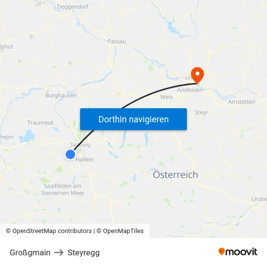 Großgmain to Steyregg map