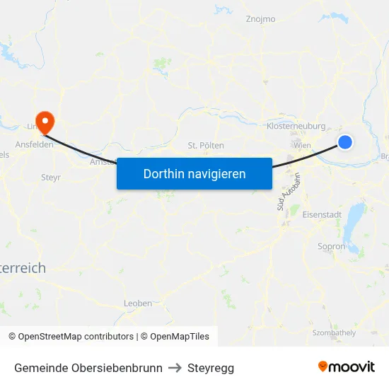 Gemeinde Obersiebenbrunn to Steyregg map