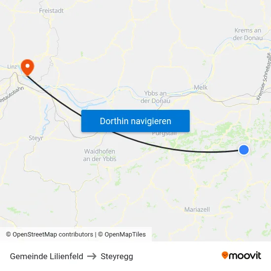 Gemeinde Lilienfeld to Steyregg map