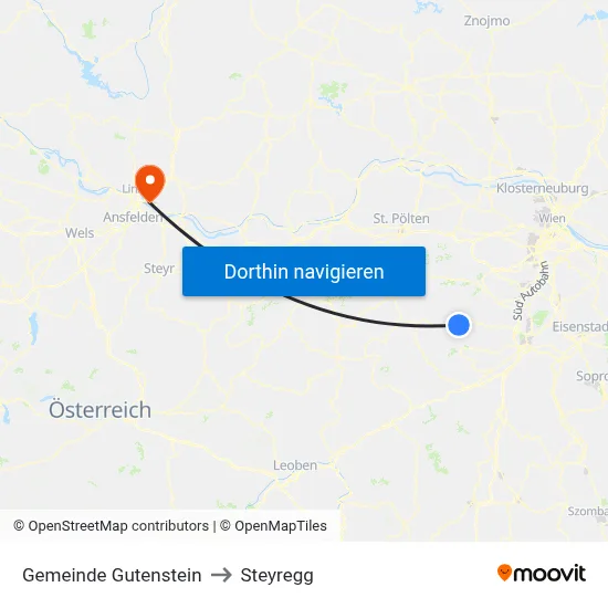 Gemeinde Gutenstein to Steyregg map