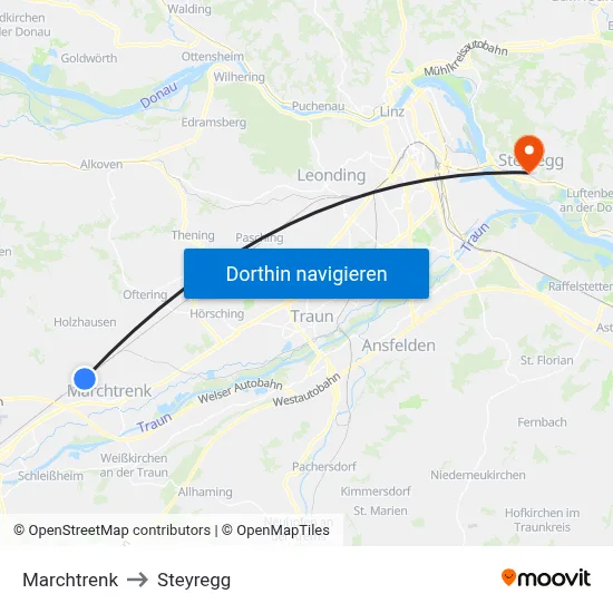Marchtrenk to Steyregg map