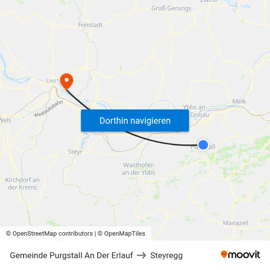 Gemeinde Purgstall An Der Erlauf to Steyregg map